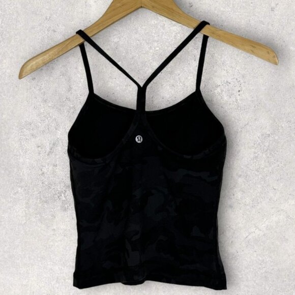 Lululemon 2019 Camouflage Black Power Y Tank Built In Bra With Cups Yoga Top 4 - Picture 7 of 11